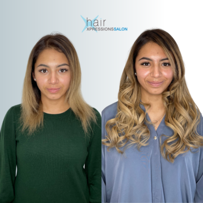 Microbead hair extensions before and after