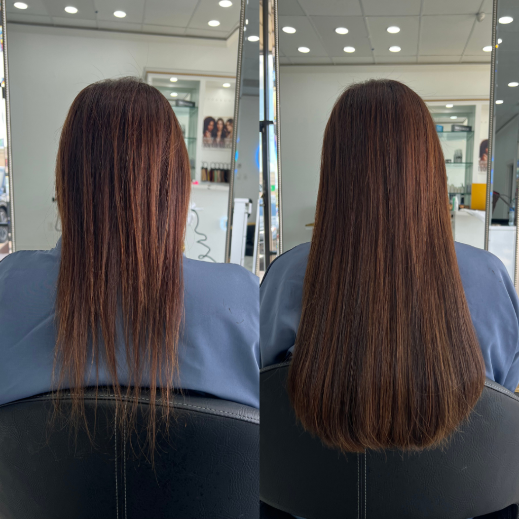 FUSION hair extensions before after houston hair salon