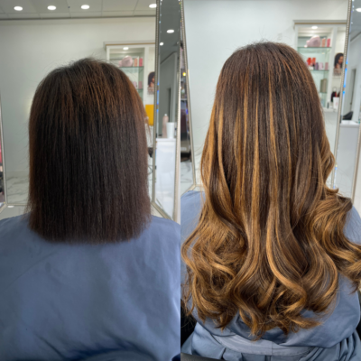 FUSION hair extensions before after houston hair salon