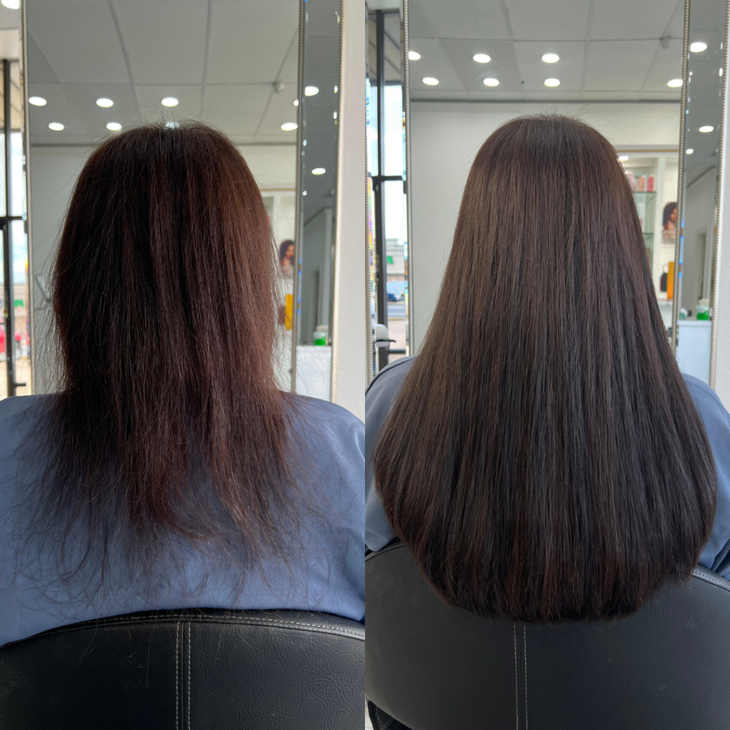 FUSION hair extensions before after houston hair salon